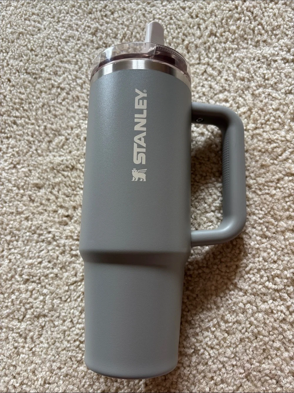 Stanley Gray Travel Mug with Handle and Michigan State Spartan Logo - Picture 2 of 3